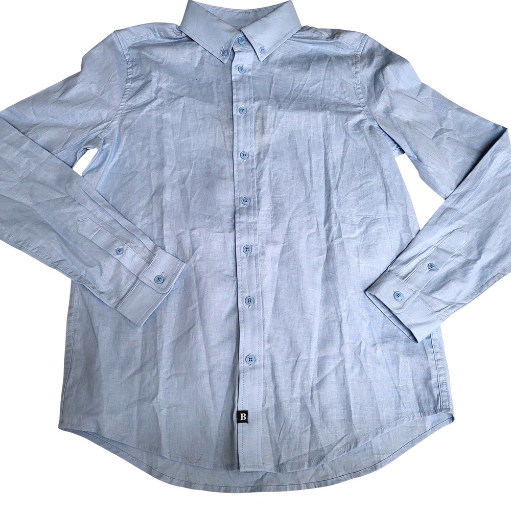 B by‎ Brooks Brothers 18 Youth L/S Linen Blend Button Down Shirt Light Blue NWT